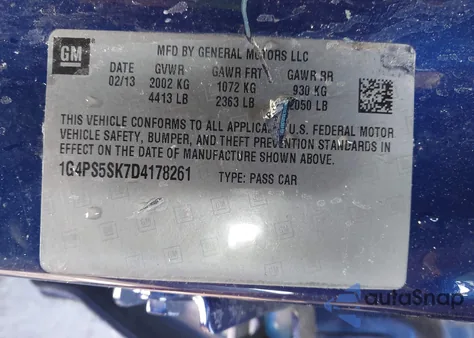 2013 Buick Verano Leather Group from USA, damaged, VIN 1G4PS5SK7D4178261